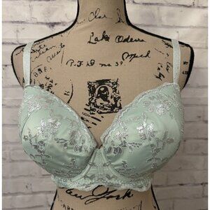 Victoria’s Secret Dream Angels Lined Demi Bra Size 34DDD green Silver Bling Lace